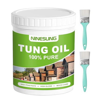Pure Tung Oil for Wood Finishing with Wood Brush, Premium Wood Oil - Waterproof Wood Sealer Indoor and Outdoor, Tung Oil for Unfinished Bare Wood, Such as Wood Furniture, Wood Floors (16 Ounces) - size: 1 Pound