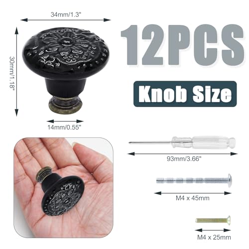 Biaungdo 12 Pcs Black Ceramic Kitchen Cabinet Knobs