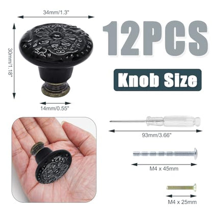 Biaungdo 12 Pcs Black Ceramic Kitchen Cabinet Knobs