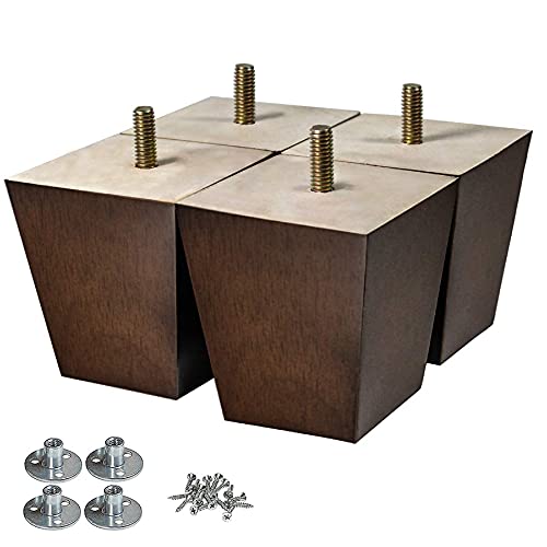 Wood Furniture Legs 3 inch Sofa Legs Pack of 4 Square Couch Legs Brown Mid-Century Modern Replacement Legs for Armchair Recliner Coffee Table Dresser - size: 3 inch (4pcs) Standard (With hanger bolt)