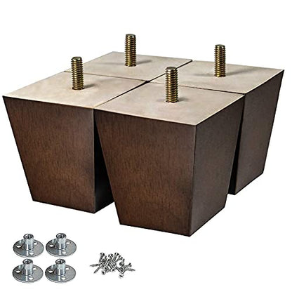 Wood Furniture Legs 3 inch Sofa Legs Pack of 4 Square Couch Legs Brown Mid-Century Modern Replacement Legs for Armchair Recliner Coffee Table Dresser - size: 3 inch (4pcs) Standard (With hanger bolt)
