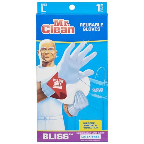 Mr. Clean Bliss Cleaning Gloves Premium Reusable Vinyl Latex-Free Gloves with Non-Slip Grip, Large - size: Large (Vinyl, 2 Pair)