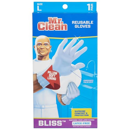 Mr. Clean Bliss Cleaning Gloves Premium Reusable Vinyl Latex-Free Gloves with Non-Slip Grip, Large - size: Large (Vinyl, 2 Pair)