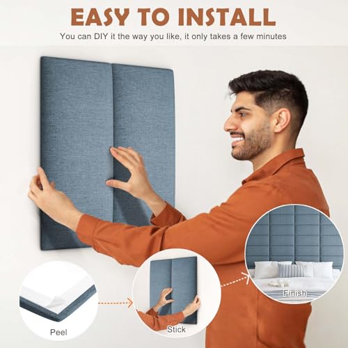 IFNOW Wall Mounted Headboard, Peel and Stick Panels, Dusty Blue, King - color: Fabric-dusty Blue, size: King