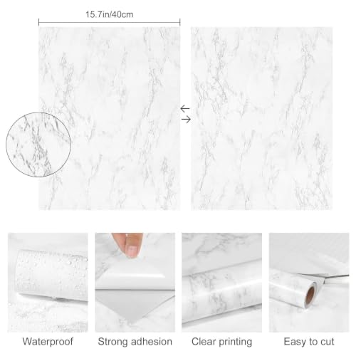 Glossy White Marble Contact Paper for Countertops Peel and Stick Wallpaper - color: White, size: 15.7" x 78.7"