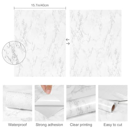 Glossy White Marble Contact Paper for Countertops Peel and Stick Wallpaper - color: White, size: 15.7" x 78.7"