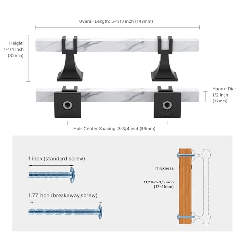 Haliwu 10 Pack 3-3/4" Kitchen Cabinet Handles White Marble Cabinet Pulls - color: White Marble & Black, size: 3-3/4 inch Hole Center Pull