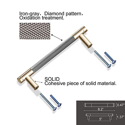 Drawer Pull 12 Pack 5" Cabinet Handles Cabinet Pulls Aluminum Handles Round Pull Gold and Nickle Oxidation Finish with Diamond Pattern Golden 6" Length - color: Gold Grey, size: 5 Inch