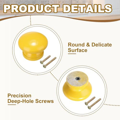 PATIKIL 1-3/8 Inch Yellow Wood Cabinet Knobs, 10 Pcs Round Drawer Dresser Knobs with Screws for Kitchen Cupboard Furniture Door - color: Yellow