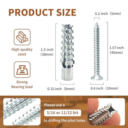 60 Packs Heavy Duty Hollow Wall Anchors with Screws, Loose Hinge and Stripped Hole Repair Kits (8x38mm,Silver)