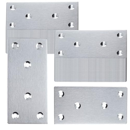 50PCS Flat Straight Brace Brackets, 3.15x1.6 Stainless Steel Brackets - size: Silver,3.15"x1.6"
