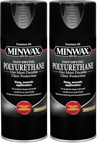 Minwax Fast Drying Polyurethane Spray, Protective Wood Finish, Clear Semi-Gloss, 11.5 oz. Aerosol Can (Pack of 2)