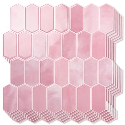 Art3d Hexagon Tile Peel and Stick Backsplash, 10-Pack, 12 x 12 Inch, Pink - color: Pink, size: 12 x 12 Inch