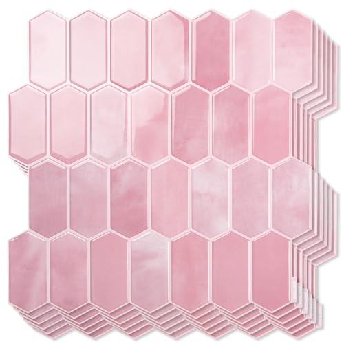 Art3d Hexagon Tile Peel and Stick Backsplash, 10-Pack, 12 x 12 Inch, Pink - color: Pink, size: 12 x 12 Inch