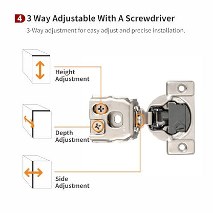 60 Pcs 1 1/4" Overlay Soft Close Cabinet Hinges Variable Close Speed - size: 4D 1-1/4 inch Overlay