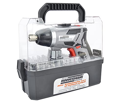 Brüder Mannesmann Cordless Screwdriver 3.6 V Mini Stick Screwdriver with Li-ion Battery, 6 Speed Levels, Compact and Lightweight, Ideal for DIY and Furniture Assembly, 52-Piece Bit Assortment | M17735
