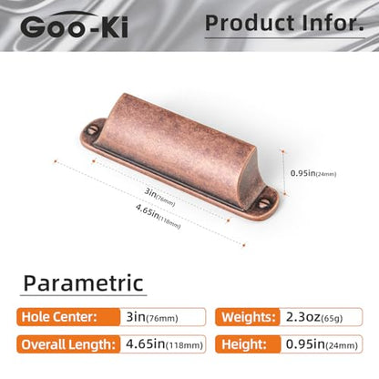 Goo-Ki 6pack Bin Cup Drawer Pulls Antique Copper Cabinet Cup Pull, 3 Inch c-c Channing Cup Handles Zinc Alloy Hardware for Kitchen Bar - color: Antique Copper, size: 3 Inches Center-Center