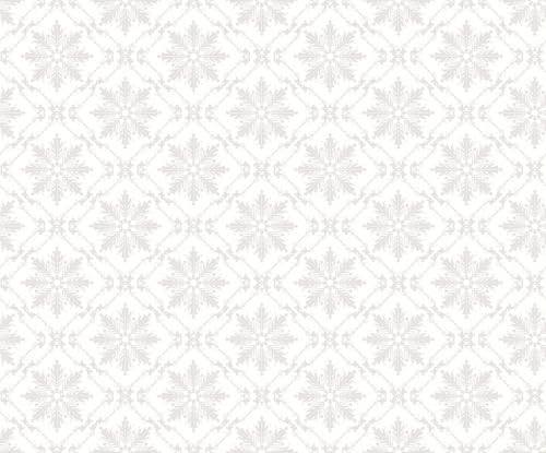 White Vintage Wallpaper Peel and Stick Boho Snowflake Mural Wallpaper - color: White