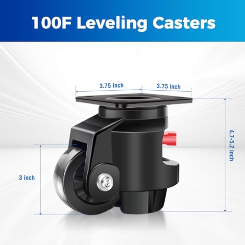 Nefish Leveling Casters Wheels with Ratchet Arm 6600 LBS, Heavy Duty Retractable Caster Wheel, Plate Swivel Workbench Castors, Durable Nylon Wheels & Leveling Feet for Machine, Industrial, Equipment - size: 100 F