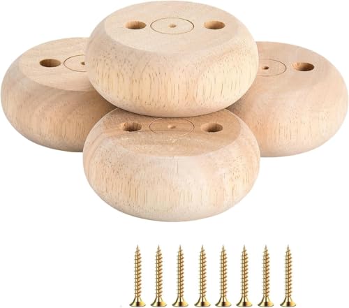 Set of 4 Unpainted Bun Feet 3CM/1.18inch Solid Wood for Furniture Unfinished Solid Hardwood Round Ottoman Couch Chair Sofa Legs with Screws