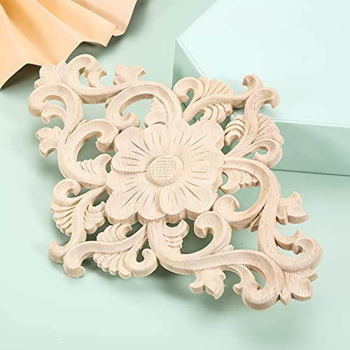 2Pcs Wood Carved Appliques Onlays Center Carving Decals for Furniture - color: 2-pack, size: 15x10.5cm/5.9"x4.13"