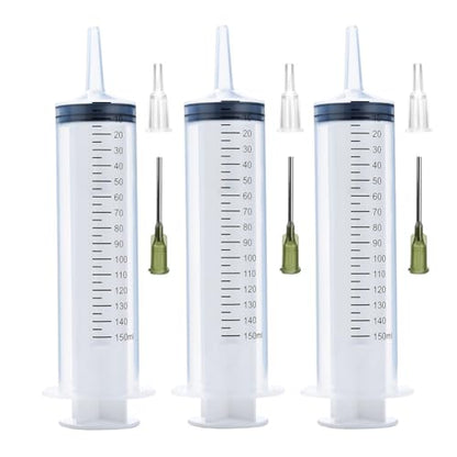 3 Pcs 150ml Large Syringes with 14G 1.5'' Blunt Tip Needles and adapters, Sterile and Individual Sealed, Easy to Use and Clean, Plastic Garden Syringe for Liquid, lip Gloss, Paint, Epoxy Resin, Oil, Watering Plants, Refilling - style: 150 ml