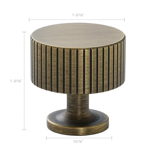 2 Pack Solid Brass Cabinet Knobs, Classic Drawer Knobs, Brushed Antique Brass Cabinet Knobs for Kitchen, Bathroom, and Furniture - size: Knob-E