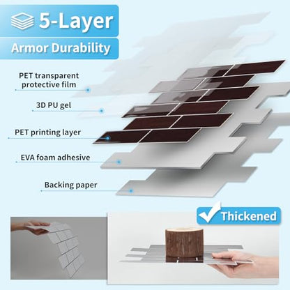 Art3d Peel and Stick Backsplash, Subway Wall Tile, 10-Pack, Dark Burgundy - color: Dark Burgundy