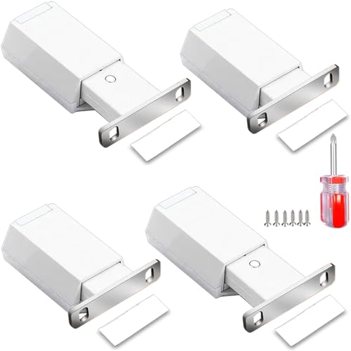 Push to Open Door Latch Cabinet Hardware ZKRIOC 4 Pack Magnetic Push Latch & Lock Heavy Duty Touch Latch and Catch for Hidden Door Drawer Push Release Tip on Strong Pop Out, White - color: White, size: 4 Pack