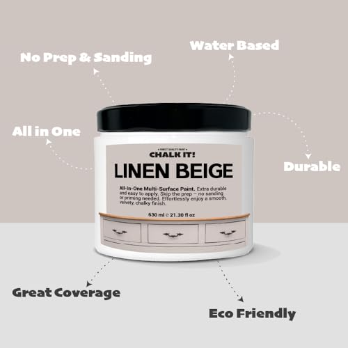 CHALK IT! All-in-One Multi-Surface Chalk Paint for Furniture & Cabinets - No Sanding, No Primer, Built-In Top Coat Water-Based, Low-Odor, Fast-Drying, Matte Finish (Linen Beige) - color: Linen Beige