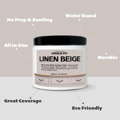 CHALK IT! All-in-One Multi-Surface Chalk Paint for Furniture & Cabinets - No Sanding, No Primer, Built-In Top Coat Water-Based, Low-Odor, Fast-Drying, Matte Finish (Linen Beige) - color: Linen Beige