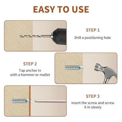 60 Packs Heavy Duty Hollow Wall Anchors with Screws, Loose Hinge and Stripped Hole Repair Kits (8x38mm,Silver)