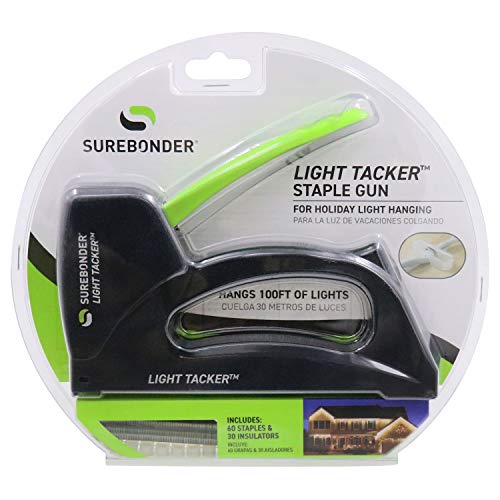 Surebonder 5540HOL Light-Duty Tacker Staple Gun for Holiday and Christmas Lights, Garland, Phone, Speaker, TV, and Computer Cable - 60 Staples and 30 Insulators Included