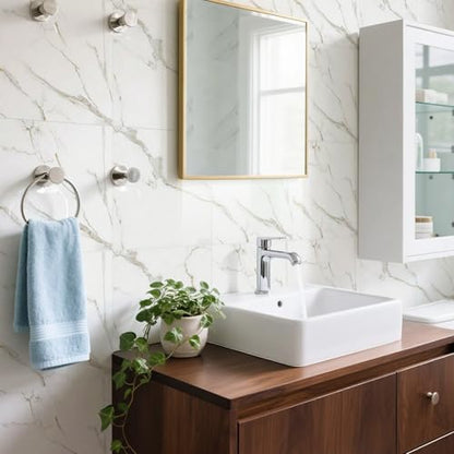 Peel and Stick Backsplash Tiles, 10pcs 12"x12" White Marble Wall Tiles - color: White, Grey and Gold