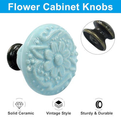 Piutouyar Sky Blue Ceramic Knobs, 34mm / 1.3 Inch Diameter, 4Pcs - color: Sky Blue, size: 4 Pieces