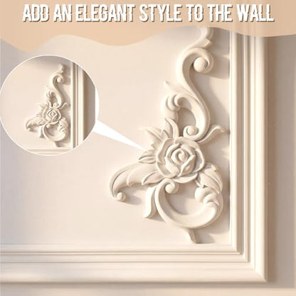 2 PCS Baroque Style Flower Carved Onlay Applique White PVC Appliques for Furniture Decorative 3D Symmetrical Furniture Decorative for Cabinets Dressers Mirrors DIY Home(Modern) - style: Modern