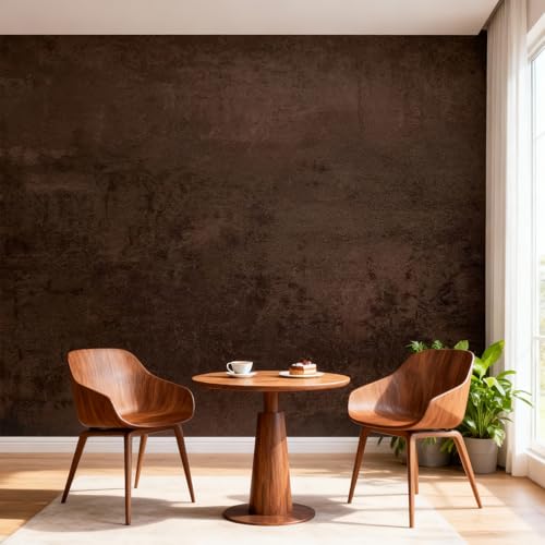 Bumoo Brown Peel and Stick Limewash Wallpaper 16'' x 590'' Coffee Concrete Self-Adhesive Cholocate Contact Paper Modern Texture Moody Leather Waterproof Matte Mural for Living Room Garage Kitchen - size: 590" x 16"