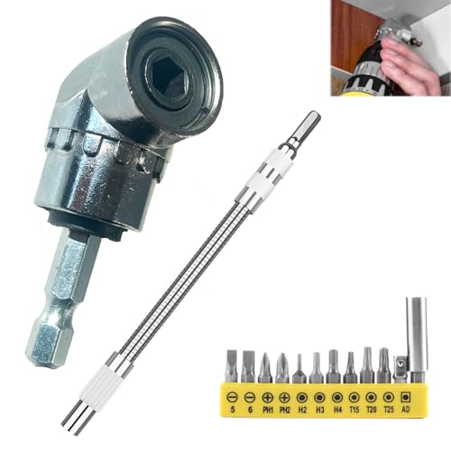2026 new angular tool screw holder, 105 degree right angle drill bit holder, with multifunctional elbow screwdriver head set, suitable for working in narrow spaces (short) - size: short