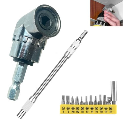 2026 new angular tool screw holder, 105 degree right angle drill bit holder, with multifunctional elbow screwdriver head set, suitable for working in narrow spaces (short) - size: short