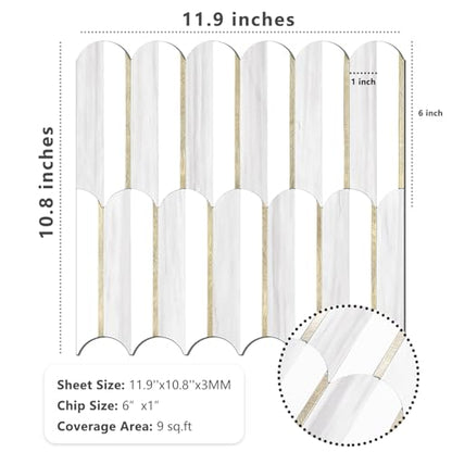 Vamos Tile Peel and Stick Backsplash Seamless Tile,10-Sheet,Matt Fish Scale - color: Dolomite Gray and White+Light Gold Metal