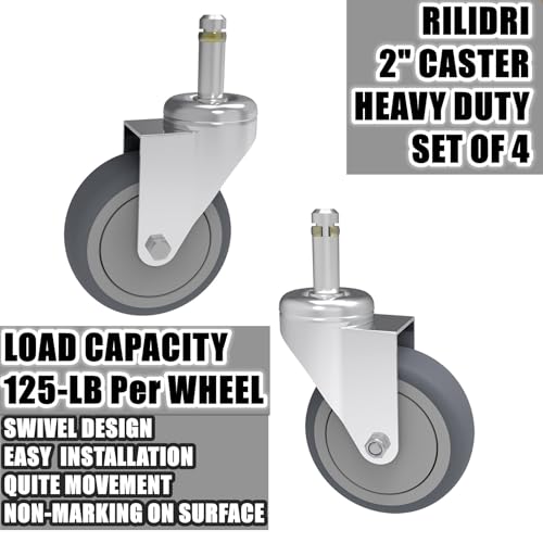 RILIDRI 2-Inch Swivel Stem Caster, 7/16-Inch Stem Diameter Rubber Wheel, Thermoplastic Rubber TPR Replacement Wheels for Weber Grill Shop Vac - 4 Pack - size: 2 Inch-125LB(4 Swivel)