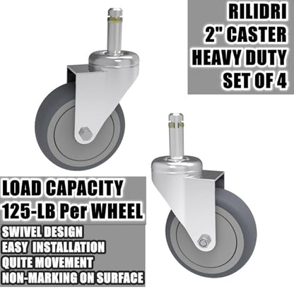RILIDRI 2-Inch Swivel Stem Caster, 7/16-Inch Stem Diameter Rubber Wheel, Thermoplastic Rubber TPR Replacement Wheels for Weber Grill Shop Vac - 4 Pack - size: 2 Inch-125LB(4 Swivel)