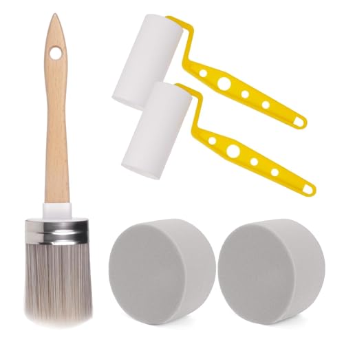 5-Piece Professional Paint Trim Tool Kit for All-in-ONE Paint- 1.6" Paint Brush for Trim, 2 Small Foam Paint Roller & 2 Round Sponges