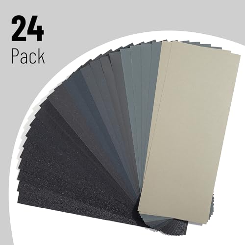 Bates- Sandpaper, 24 pcs, 120 to 3000 Grit Sandpaper Assortment, Sand Paper Assortment Pack, Wet Dry Sanding Paper (Pack of 2) - size: 24 pcs (Pack of 2), style: 12 Grits, 120 to 3000