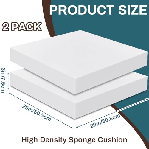 Frienda 2 Pack 3" x 20" x 20" Upholstery High Density Foam Square White - color: White, size: 3" X 20" X 20", style: Square