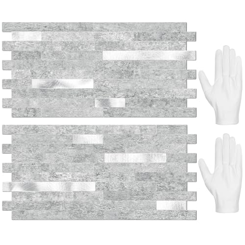 STICKGOO 20 Sheets Peel and Stick Backsplash Tile, Stick on Backsplash for Kitchen and Bathroom, Grey Marble Look PVC Mixed Metal Silver Self Adhesive Wall Tiles - color: Grey Marble + Metal Silver