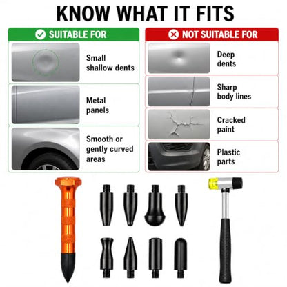 10Pcs Dent Repair Tool Kits Paintless Dent Removal Tap Down Tools Dent Rubber Hammer with 9 Different Shaped Hammer Heads for DIY dent Repair on Cars - color: Black