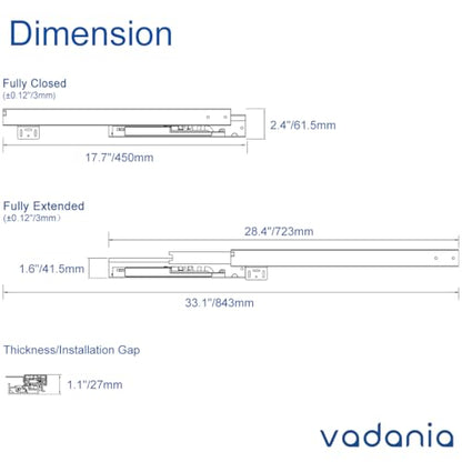 VADANIA #BK54 18" Undermount Drawer Slide, Soft Close - size: 18 Inch, style: Soft Close
