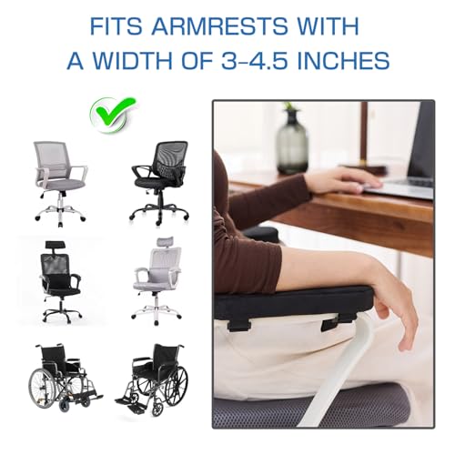 Office Chair Armrest Covers – Memory Foam Armrest Pads Ergonomic Forearm Support Pillow with Non-Slip Cushion for Office Chairs Gaming Chairs Wheelchairs (Black, Set of 2)