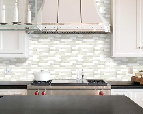 Beige Peel and Stick Backsplash 3D Self Adhesive Wall Tile 10 Sheet - color: Beige White